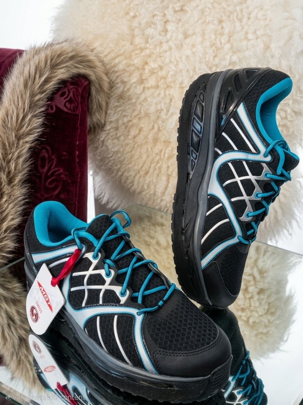 MBT Swiss Engineered Dynamic Rocker Sole Sneakers Black Blue US 9-9.5 NWT